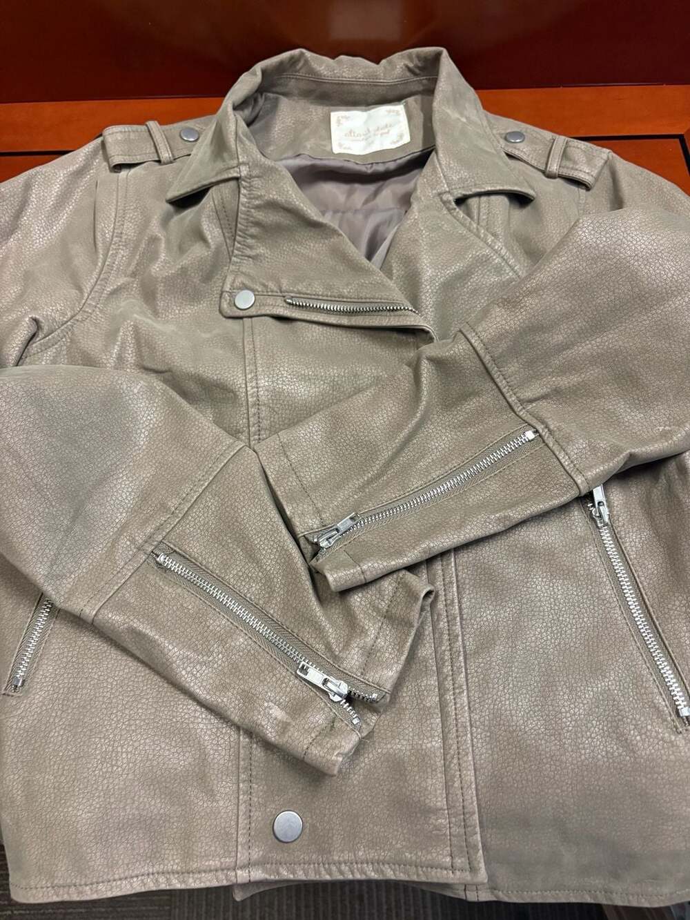Altar'd State Faux Leather Moto Biker Jacket Taupe Gray Size M